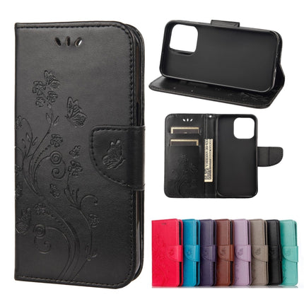 Butterfly Flower Pattern Horizontal Flip Leather Case with Holder & Card Slots & Wallet For iPhone 13(Black)-garmade.com