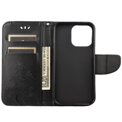 Butterfly Flower Pattern Horizontal Flip Leather Case with Holder & Card Slots & Wallet For iPhone 13(Black)-garmade.com