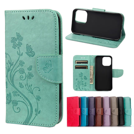 Butterfly Flower Pattern Horizontal Flip Leather Case with Holder & Card Slots & Wallet For iPhone 13(Green)-garmade.com