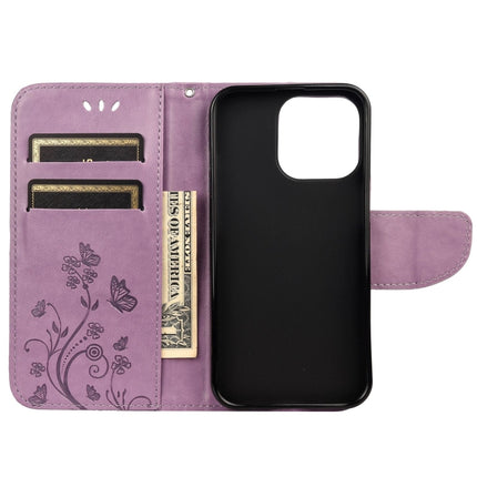 Butterfly Flower Pattern Horizontal Flip Leather Case with Holder & Card Slots & Wallet For iPhone 13 Pro(Light Purple)-garmade.com