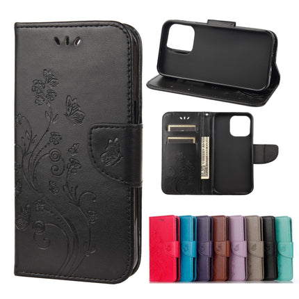 Butterfly Flower Pattern Horizontal Flip Leather Case with Holder & Card Slots & Wallet For iPhone 13 Pro(Black)-garmade.com