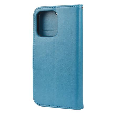Butterfly Flower Pattern Horizontal Flip Leather Case with Holder & Card Slots & Wallet For iPhone 13 Pro(Blue)-garmade.com