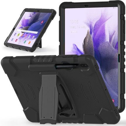 For Samsung Galaxy Tab S7+/ Tab S7 FE / Tab S8+ 3-Layer Protection Screen Frame + PC + Silicone Combination Case with Holder(Black+Black)-garmade.com
