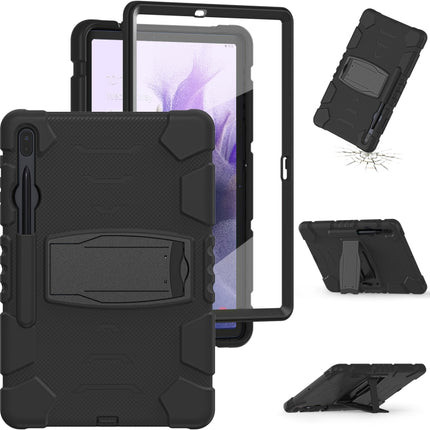 For Samsung Galaxy Tab S7+/ Tab S7 FE / Tab S8+ 3-Layer Protection Screen Frame + PC + Silicone Combination Case with Holder(Black+Black)-garmade.com