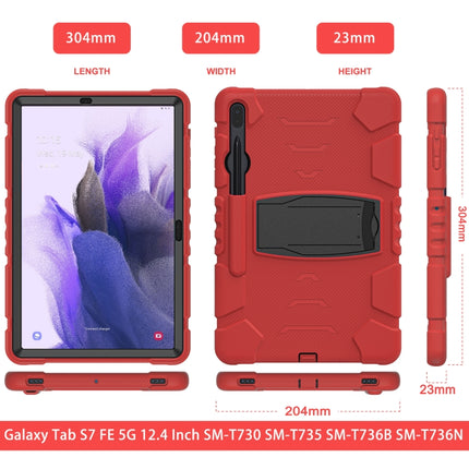 For Samsung Galaxy Tab S7+/ Tab S7 FE / Tab S8+ 3-Layer Protection Screen Frame + PC + Silicone Combination Case with Holder(Red+Black)-garmade.com