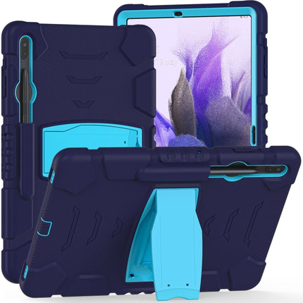 For Samsung Galaxy Tab S7+/ Tab S7 FE / Tab S8+ 3-Layer Protection Screen Frame + PC + Silicone Combination Case with Holder(NavyBlue+Blue)-garmade.com
