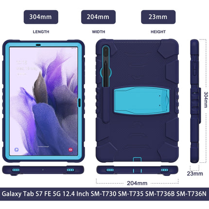 For Samsung Galaxy Tab S7+/ Tab S7 FE / Tab S8+ 3-Layer Protection Screen Frame + PC + Silicone Combination Case with Holder(NavyBlue+Blue)-garmade.com