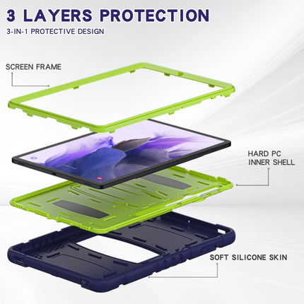For Samsung Galaxy Tab S7+/ Tab S7 FE / Tab S8+ 3-Layer Protection Screen Frame + PC + Silicone Combination Case with Holder(NavyBlue+Lime)-garmade.com