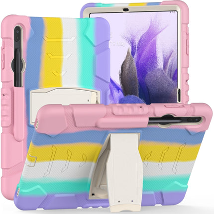 For Samsung Galaxy Tab S7+/ Tab S7 FE / Tab S8+ 3-Layer Protection Screen Frame + PC + Silicone Combination Case with Holder(Colorful Pink)-garmade.com
