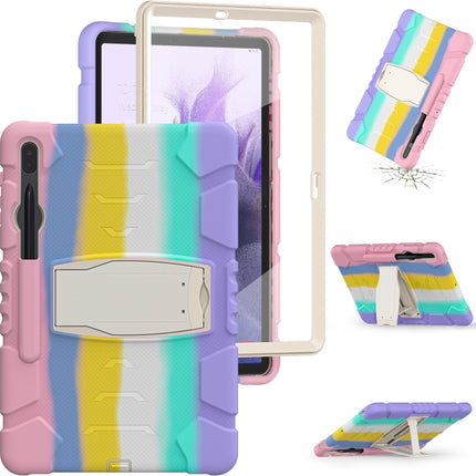 For Samsung Galaxy Tab S7+/ Tab S7 FE / Tab S8+ 3-Layer Protection Screen Frame + PC + Silicone Combination Case with Holder(Colorful Pink)-garmade.com