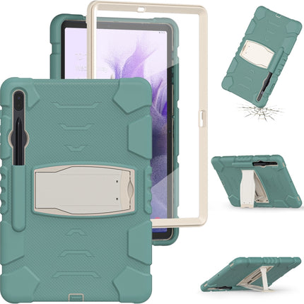 For Samsung Galaxy Tab S7+/ Tab S7 FE / Tab S8+ 3-Layer Protection Screen Frame + PC + Silicone Combination Case with Holder(Emerald Green)-garmade.com
