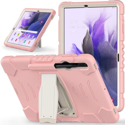 For Samsung Galaxy Tab S7+/ Tab S7 FE / Tab S8+ 3-Layer Protection Screen Frame + PC + Silicone Combination Case with Holder(Cherry Blossoms Pink)-garmade.com