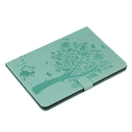 For iPad 10.2 / Pro 10.5 / Air 2019 Pressed Printing Cat and Tree Pattern Horizontal Flip Leather Case with Holder & Card Slots & Wallet(Green)-garmade.com
