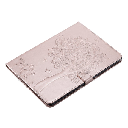 For iPad 10.2 / Pro 10.5 / Air 2019 Pressed Printing Cat and Tree Pattern Horizontal Flip Leather Case with Holder & Card Slots & Wallet(Rose Gold)-garmade.com
