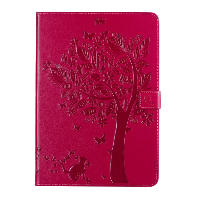 For iPad 10.2 / Pro 10.5 / Air 2019 Pressed Printing Cat and Tree Pattern Horizontal Flip Leather Case with Holder & Card Slots & Wallet(Rose Red)-garmade.com