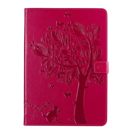 For iPad 10.2 / Pro 10.5 / Air 2019 Pressed Printing Cat and Tree Pattern Horizontal Flip Leather Case with Holder & Card Slots & Wallet(Rose Red)-garmade.com