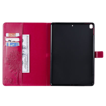 For iPad 10.2 / Pro 10.5 / Air 2019 Pressed Printing Cat and Tree Pattern Horizontal Flip Leather Case with Holder & Card Slots & Wallet(Rose Red)-garmade.com