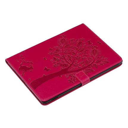 For iPad 10.2 / Pro 10.5 / Air 2019 Pressed Printing Cat and Tree Pattern Horizontal Flip Leather Case with Holder & Card Slots & Wallet(Rose Red)-garmade.com