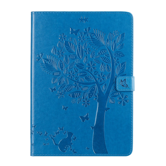 For iPad 10.2 / Pro 10.5 / Air 2019 Pressed Printing Cat and Tree Pattern Horizontal Flip Leather Case with Holder & Card Slots & Wallet(Blue)-garmade.com