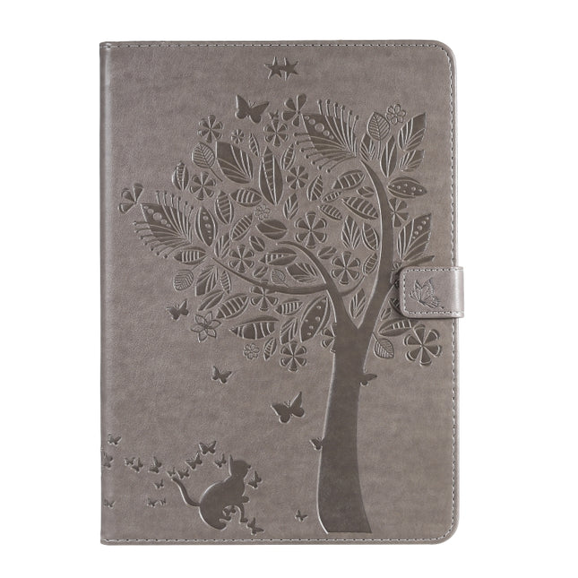 For iPad 10.2 / Pro 10.5 / Air 2019 Pressed Printing Cat and Tree Pattern Horizontal Flip Leather Case with Holder & Card Slots & Wallet(Grey)-garmade.com
