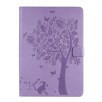 For iPad 10.2 / Pro 10.5 / Air 2019 Pressed Printing Cat and Tree Pattern Horizontal Flip Leather Case with Holder & Card Slots & Wallet(Purple)-garmade.com