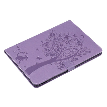 For iPad 10.2 / Pro 10.5 / Air 2019 Pressed Printing Cat and Tree Pattern Horizontal Flip Leather Case with Holder & Card Slots & Wallet(Purple)-garmade.com