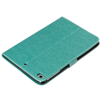 For iPad Mini 2019 & 4 & 3 & 2 & 1 Pressed Printing Cat and Tree Pattern Horizontal Flip Leather Case with Holder & Card Slots & Wallet(Green)-garmade.com