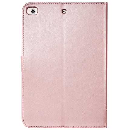 For iPad Mini 2019 & 4 & 3 & 2 & 1 Pressed Printing Cat and Tree Pattern Horizontal Flip Leather Case with Holder & Card Slots & Wallet(Rose Gold)-garmade.com