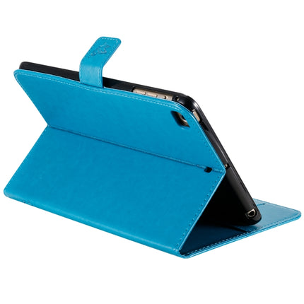 For iPad Mini 2019 & 4 & 3 & 2 & 1 Pressed Printing Cat and Tree Pattern Horizontal Flip Leather Case with Holder & Card Slots & Wallet(Blue)-garmade.com
