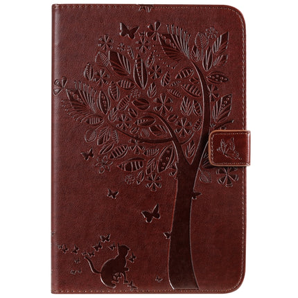 For iPad Mini 2019 & 4 & 3 & 2 & 1 Pressed Printing Cat and Tree Pattern Horizontal Flip Leather Case with Holder & Card Slots & Wallet(Brown)-garmade.com