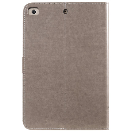 For iPad Mini 2019 & 4 & 3 & 2 & 1 Pressed Printing Cat and Tree Pattern Horizontal Flip Leather Case with Holder & Card Slots & Wallet(Grey)-garmade.com