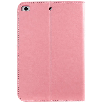 For iPad Mini 2019 & 4 & 3 & 2 & 1 Pressed Printing Cat and Tree Pattern Horizontal Flip Leather Case with Holder & Card Slots & Wallet(Pink)-garmade.com