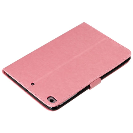 For iPad Mini 2019 & 4 & 3 & 2 & 1 Pressed Printing Cat and Tree Pattern Horizontal Flip Leather Case with Holder & Card Slots & Wallet(Pink)-garmade.com