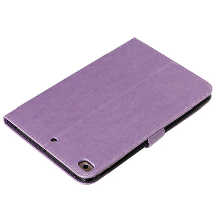 For iPad Mini 2019 & 4 & 3 & 2 & 1 Pressed Printing Cat and Tree Pattern Horizontal Flip Leather Case with Holder & Card Slots & Wallet(Purple)-garmade.com