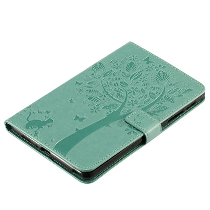 For Galaxy Tab A 8.0 & S Pen (2019) Pressed Printing Cat and Tree Pattern Horizontal Flip Leather Case with Holder & Card Slots & Wallet(Green)-garmade.com