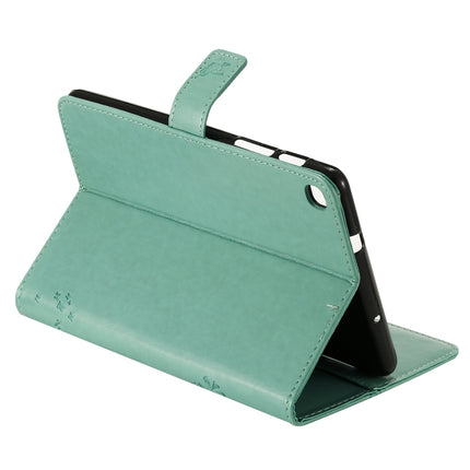 For Galaxy Tab A 8.0 & S Pen (2019) Pressed Printing Cat and Tree Pattern Horizontal Flip Leather Case with Holder & Card Slots & Wallet(Green)-garmade.com