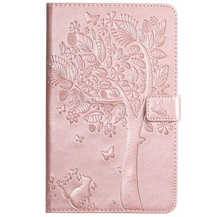 For Galaxy Tab A 8.0 & S Pen (2019) Pressed Printing Cat and Tree Pattern Horizontal Flip Leather Case with Holder & Card Slots & Wallet(Rose Gold)-garmade.com