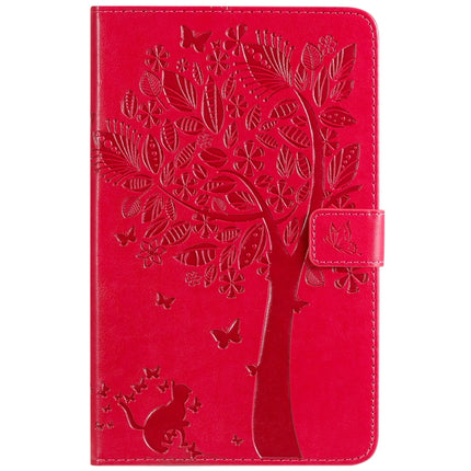 For Galaxy Tab A 8.0 & S Pen (2019) Pressed Printing Cat and Tree Pattern Horizontal Flip Leather Case with Holder & Card Slots & Wallet(Rose Red)-garmade.com