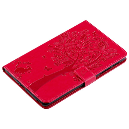 For Galaxy Tab A 8.0 & S Pen (2019) Pressed Printing Cat and Tree Pattern Horizontal Flip Leather Case with Holder & Card Slots & Wallet(Rose Red)-garmade.com