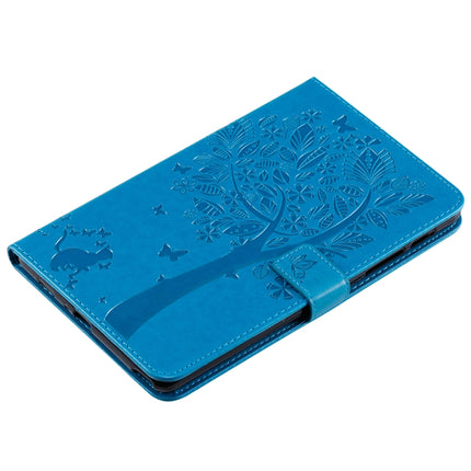 For Galaxy Tab A 8.0 & S Pen (2019) Pressed Printing Cat and Tree Pattern Horizontal Flip Leather Case with Holder & Card Slots & Wallet(Blue)-garmade.com