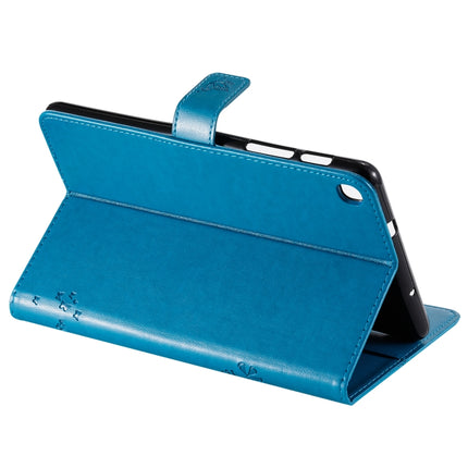 For Galaxy Tab A 8.0 & S Pen (2019) Pressed Printing Cat and Tree Pattern Horizontal Flip Leather Case with Holder & Card Slots & Wallet(Blue)-garmade.com