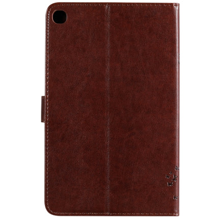 For Galaxy Tab A 8.0 & S Pen (2019) Pressed Printing Cat and Tree Pattern Horizontal Flip Leather Case with Holder & Card Slots & Wallet(Brown)-garmade.com