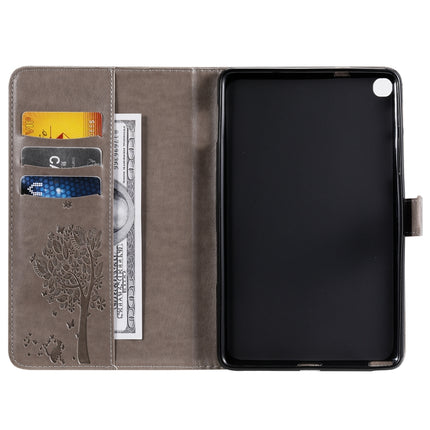For Galaxy Tab A 8.0 & S Pen (2019) Pressed Printing Cat and Tree Pattern Horizontal Flip Leather Case with Holder & Card Slots & Wallet(Grey)-garmade.com