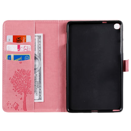 For Galaxy Tab A 8.0 & S Pen (2019) Pressed Printing Cat and Tree Pattern Horizontal Flip Leather Case with Holder & Card Slots & Wallet(Pink)-garmade.com