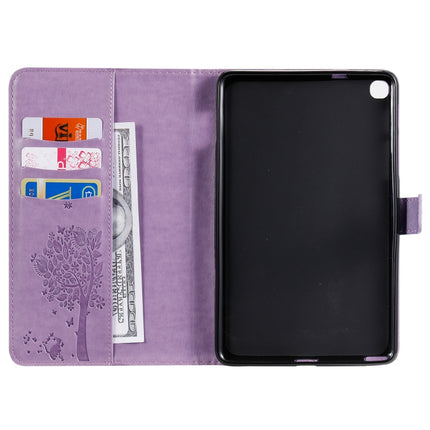 For Galaxy Tab A 8.0 & S Pen (2019) Pressed Printing Cat and Tree Pattern Horizontal Flip Leather Case with Holder & Card Slots & Wallet(Purple)-garmade.com