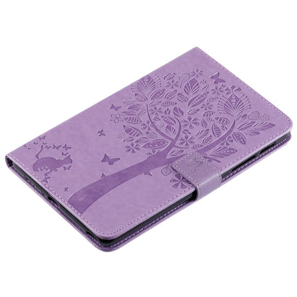 For Galaxy Tab A 8.0 & S Pen (2019) Pressed Printing Cat and Tree Pattern Horizontal Flip Leather Case with Holder & Card Slots & Wallet(Purple)-garmade.com