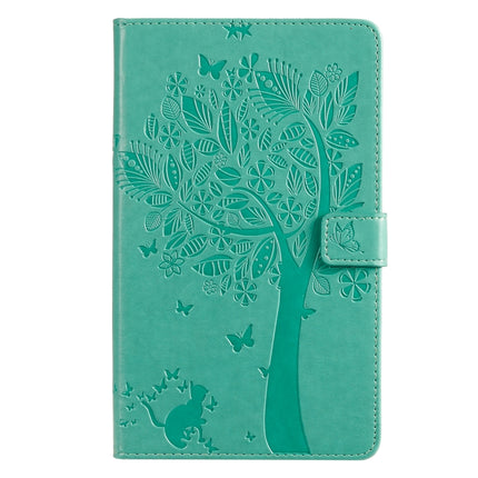 For Galaxy Tab A 8.0 (2019) T295/T290 Pressed Printing Cat and Tree Pattern Horizontal Flip Leather Case with Holder & Card Slots & Wallet(Green)-garmade.com