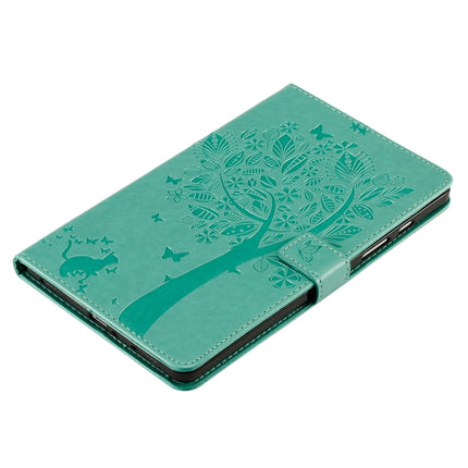 For Galaxy Tab A 8.0 (2019) T295/T290 Pressed Printing Cat and Tree Pattern Horizontal Flip Leather Case with Holder & Card Slots & Wallet(Green)-garmade.com