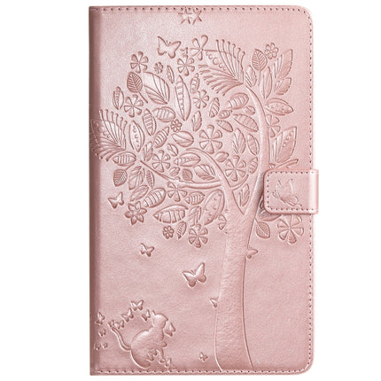 For Galaxy Tab A 8.0 (2019) T295/T290 Pressed Printing Cat and Tree Pattern Horizontal Flip Leather Case with Holder & Card Slots & Wallet(Rose Gold)-garmade.com