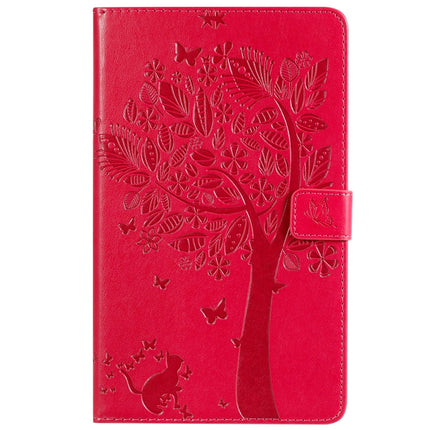 For Galaxy Tab A 8.0 (2019) T295/T290 Pressed Printing Cat and Tree Pattern Horizontal Flip Leather Case with Holder & Card Slots & Wallet(Rose Red)-garmade.com